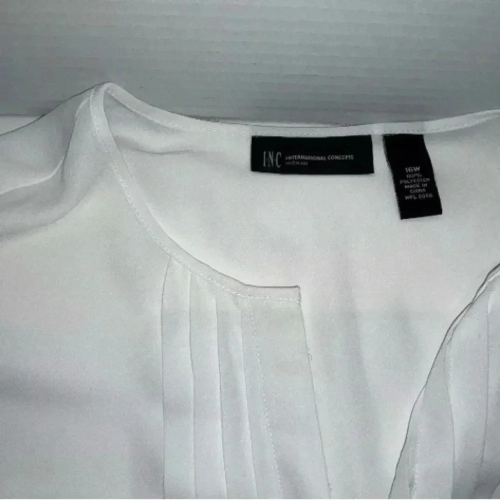 INC White Long Sleeve Pleated Button Up Size 16 Blouse Button Sleeve Dress Shirt - Picture 6 of 7
